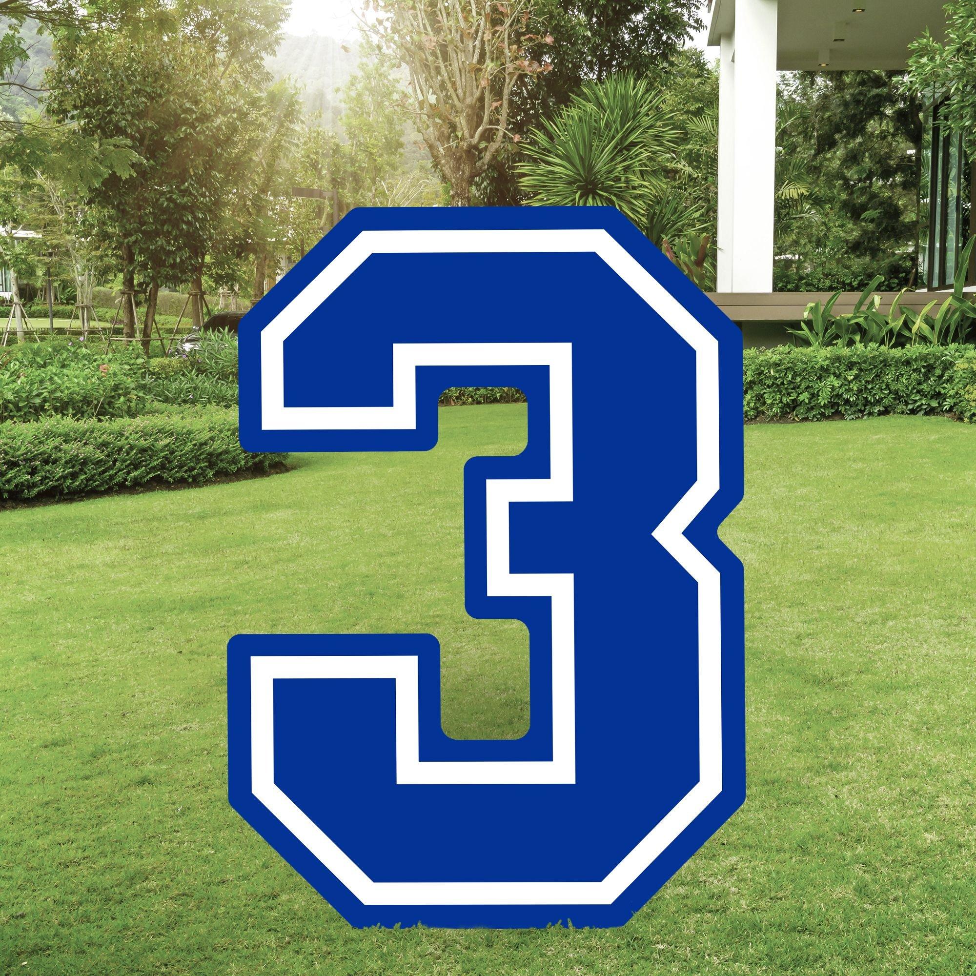 Royal Blue Collegiate Number (3) Corrugated Plastic Yard Sign, 30in ...